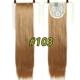 Allaosify Long Straight Clip In Hair Fake Hair Ponytail Hairpiece With Hairpins Synthetic Hair Pony Tail Brown Hair Extensions ALODIA STORE