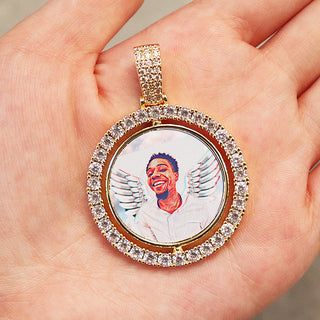 D&amp;Z Custom Made Photo Rotating double-sided Medallions Pendant Micro Paved CZ Round Pendant Collier For Men Women Accessories ALODIA STORE