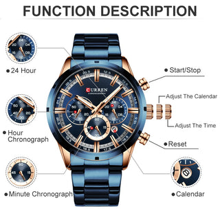 CURREN Men Watch Top Brand Luxury Sports Quartz Mens Watches Full Steel Waterproof Chronograph Wristwatch Men Relogio Masculino ALODIA STORE