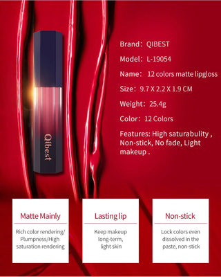 QIBEST Matte Lip Gloss Lips Makeup Moisturizer Lipstick Long Lasting Liquid Lipstick Lip Tint Cosmetics Lipgloss Lightweight ALODIA STORE