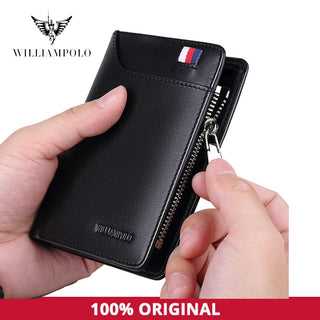 WILLIAMPOLO Coin Purses Genuine Leather Men Wallet With Card Holder Short Purse Zipper Wallets Casual Standard Wallets PL293 ALODIA STORE