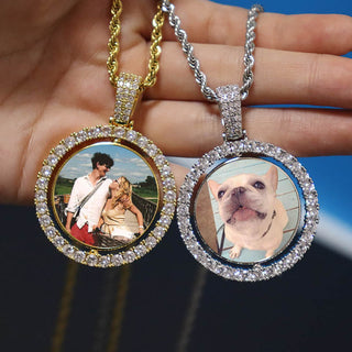 D&amp;Z Custom Made Photo Rotating double-sided Medallions Pendant Micro Paved CZ Round Pendant Collier For Men Women Accessories ALODIA STORE