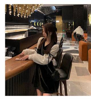 Vintage Mini Dress Lolita Women 2023 Autumn Lace Bow Velvet Evening Party Dress Female Y2k Casual Kawaii One Piece Dress Korean ALODIA STORE