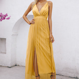 BerryGo Strap striped mesh lace split women dress Sexy deep v neck backless maxi dress Autumn winter long party dress vestidos ALODIA STORE