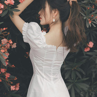 Elegant Fairy Dress Women White French Puff Sleeve ALODIA STORE
