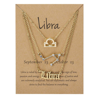 3Pcs/set 12 Zodiac Sign Necklace For Women 12 Constellation Pendant Chain Choker Birthday Jewelry With Cardboard Card ALODIA STORE