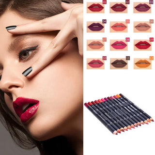 6 12Pcs/Set Waterproof Pencil Lipstick Set Pen Matte Lip Liner Long Lasting Makeup Pens Easy to Wear Non-stick Cup карандаш для ALODIA STORE