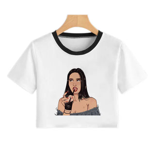 2020 New Summer Sexy Girls Printing Fashion Harajuku Sexy Tank Crop Top Mujer White Tops Clothes Women Croptop Short Sleeve ALODIA STORE