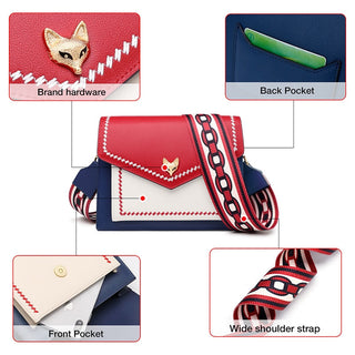 FOXER Brand Women Messenger Crossbody Bag Lady Colorful Panelled Flap Designer Shoulder Bag Small Split Leather Purse for Female ALODIA STORE