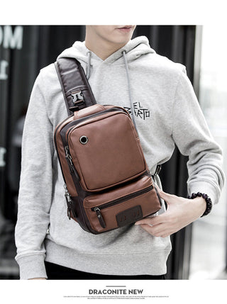 Scione Men Leather Backpacks Waterproof Chest Crossbody Bags Fashion Outdoor Business Casual Bag With Earphone Hole ALODIA STORE