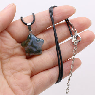 40cm Natural Five-pointed Star Shape Agates Tiger Eye Clear Quartzs Stone Pendant Necklace for Women Jewelry Gift Size 20x20mm ALODIA STORE