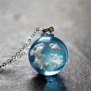 Chic Transparent Resin Rould Ball Moon Pendant Necklace Women Blue Sky White Cloud Chain Necklace Fashion Jewelry Gifts for Girl ALODIA STORE