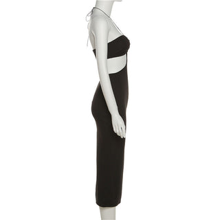 Cryptographic 2023 Summer Spaghetti Strap Halter Sexy Backless Maxi Dress Elegant Bandage Sleeveless Club Party Dresses Bodycon ALODIA STORE