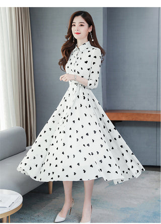 2023 Korean summer new stand-up collar seven-point sleeves temperament chiffon floral big swing dress women ALODIA STORE