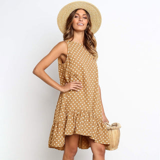 Summer dress Polka Dot Sleeveless Beach Mini Dress ALODIA STORE