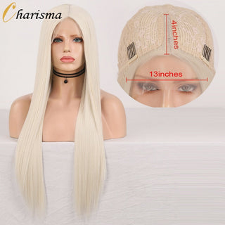 Charisma Blonde Wig Synthetic Lace Front Wig for Women Long Silky Straight Hair Natural Hairline Side Part Cosplay Wigs ALODIA STORE
