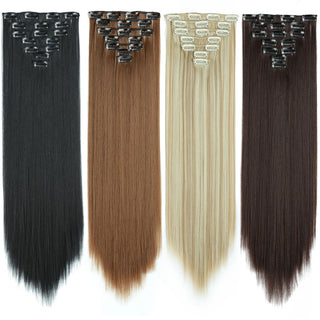 24Inchs 16 Clips in Hair Extensions Long Straight Hairstyle Synthetic Blonde Black Hairpieces Heat Resistant False Hair ALODIA STORE