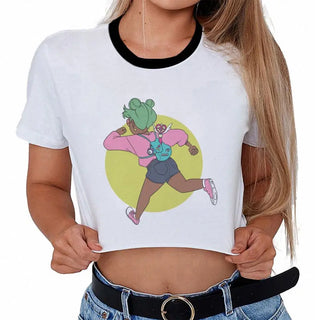 Summer Fashion Harajuku Sexy Tank Crop Top White Femme Clothes Women Cute Flower Season Girl Printed Croptop Short Sleeve ALODIA STORE