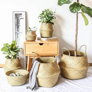 LuanQI Wicker Basket Toy Organizer Folding Rattan Seagrass Storage Basket Laundry Woven Basket Plant Flower Pot For Home Garden ALODIA STORE
