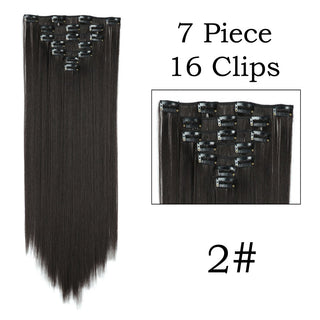 24Inchs 16 Clips in Hair Extensions Long Straight Hairstyle Synthetic Blonde Black Hairpieces Heat Resistant False Hair ALODIA STORE
