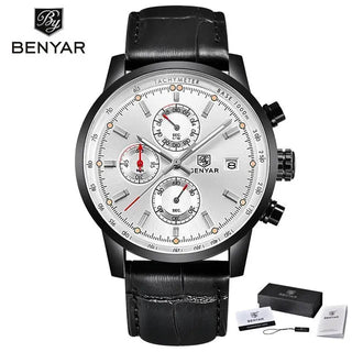 BENYAR Brand Sport Men Watch Top Brand Luxury Male Leather Waterproof Chronograph Quartz Military Wrist Watch Men Clock saat ALODIA STORE