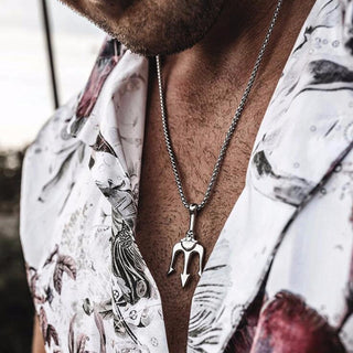 Necklace Man,Neptune Trident Pendant Necklace, Stainless Steel Men Statement Necklaces Sea Lover Gift ALODIA STORE