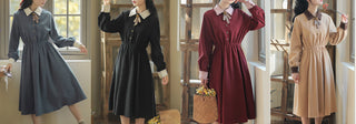 Vintage Dress Women Sweet Lace Peter Pan Collar French Elegant Long Sleeve Lace-Up Fairy One Piece Dress Korean 2021 Autumn Chic ALODIA STORE