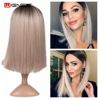 Wignee Straight Short Hair Synthetic Wigs For Women Heat Resistant Ombre Daily Soft Hair Glueless Daily Fiber Wigs Red Hair ALODIA STORE