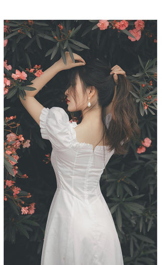 Elegant Fairy Dress Women White French Puff Sleeve ALODIA STORE