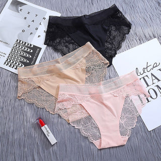 3Pcs/Lot Lace Panties Sets Ice Silk Seamless Underwear Female Transparent  Briefs Mid-Rise Lady Panty Woman Lingerie ALODIA STORE