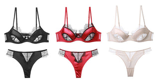 CINOON Sexy Eyelash Lace Bra Set Women Lingerie French Embroidery Bralette Push Up Brassiere Female Underwear Bra and Panty Set ALODIA STORE