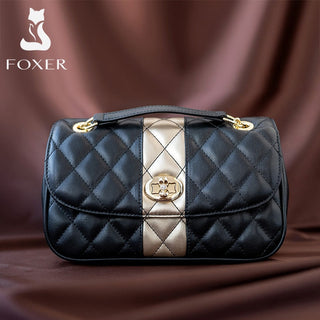 FOXER Women Crossbody Shoulder Bag Diamond Lattice Handbag Lady Purse Split Leather Chain Strap Messenger Bag Valentine Day Gift ALODIA STORE