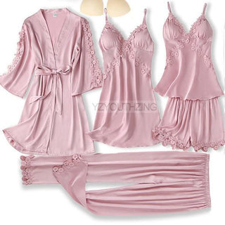 5PCS Robe Suit Satin Women Nightwear Lace Kimono Gown Bridal Wedding Bathrobe Set Sexy Pajamas V-Neck Sleepwear Lounge Lingerie ALODIA STORE