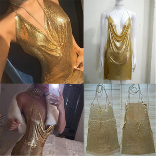 Sexy Backless y2k Metal Party Summer Dress Women Beach Night club Mini slip dress Glitter Sequin ladies Dresses Vestidos HL ALODIA STORE