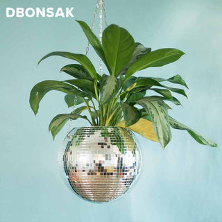 Disco Ball Hanging Flower Pot For Indoor Plants Bohemian Style Flower Planter Pots Rope Mirror Hanging Basket Garden Decor Vase ALODIA STORE