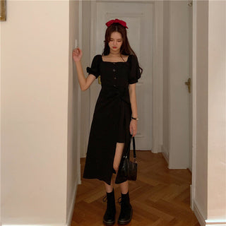 French Elegant Dress Women 2020 Autumn Casual Gothic Square Collar Puff Sleeve Chic Vintage Party Dress One-Piece Dress Korean ALODIA STORE
