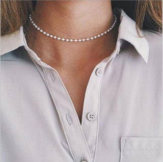 Vintage Style Simple 6MM Pearl Chain Choker Necklace For Women Wedding Love Shell Pendant Necklace Fashion Jewelry Wholesale ALODIA STORE
