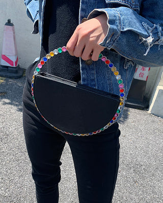Luxury Colored Diamond Half Moon Women Purses and Handbags Evening Bag Serpentine Designer Party Clutch Bag Chic Wedding Bag ALODIA STORE