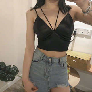 Summer Sexy Satin Beautiful Back Wrap Chest Crop Tops Women Cropped With Chest Padded Camisole ALODIA STORE