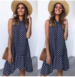 Summer dress Polka Dot Sleeveless Beach Mini Dress ALODIA STORE
