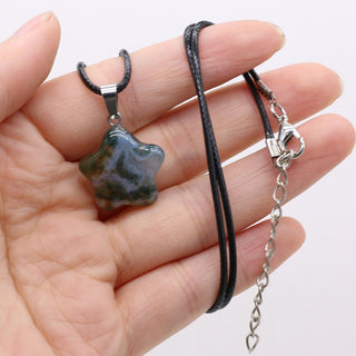 40cm Natural Five-pointed Star Shape Agates Tiger Eye Clear Quartzs Stone Pendant Necklace for Women Jewelry Gift Size 20x20mm ALODIA STORE