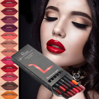 6 12Pcs/Set Waterproof Pencil Lipstick Set Pen Matte Lip Liner Long Lasting Makeup Pens Easy to Wear Non-stick Cup карандаш для ALODIA STORE