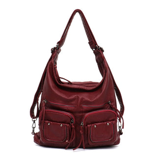 CEZIRA Large Soft Casual Women Bags Functional Girl School Backpack PU Leather Bag Ladies Multi Pockets Messenger&amp;Shoulder Bag ALODIA STORE