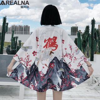 Haori Yukata Men Korean Samurai Japanese Kimono Traditional Clothing Vintage Crane Anime Kimono Beach Girls Cosplay Dress Shirts ALODIA STORE