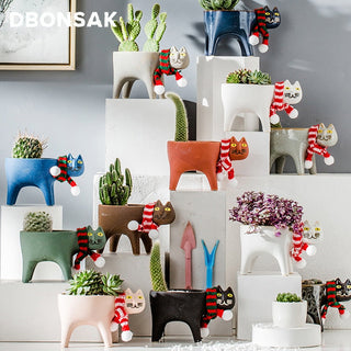 Cartoons Cat Flowerpot Animal Ceramic Flowerpot Cute Vase Cactus Succulent Plants Potted  Flower Arrangement Home Decoration ALODIA STORE
