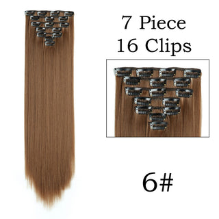 24Inchs 16 Clips in Hair Extensions Long Straight Hairstyle Synthetic Blonde Black Hairpieces Heat Resistant False Hair ALODIA STORE