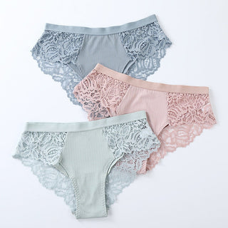3 Pcs Cotton Panties Sexy Panty Briefs Lace Panties Women Underwear Lingerie Panties for Female Ladies Floral Pantys Underpants ALODIA STORE