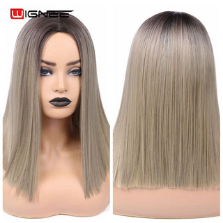 Wignee Straight Short Hair Synthetic Wigs For Women Heat Resistant Ombre Daily Soft Hair Glueless Daily Fiber Wigs Red Hair ALODIA STORE