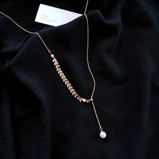 women geometry necklace, pearl asymmetry of fashionable, metal, aureate bowknot, collarbone chain necklace fashion ALODIA STORE