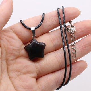 40cm Natural Five-pointed Star Shape Agates Tiger Eye Clear Quartzs Stone Pendant Necklace for Women Jewelry Gift Size 20x20mm ALODIA STORE